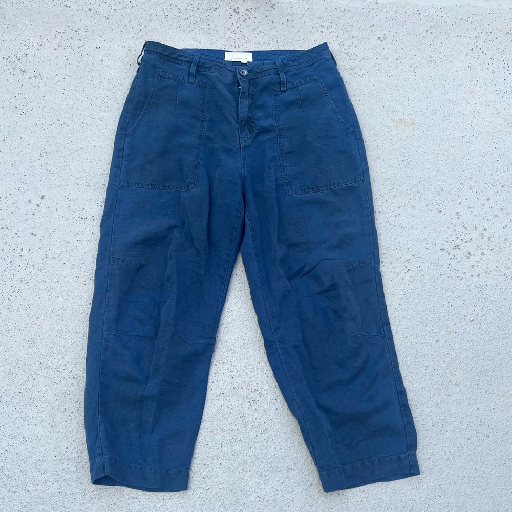 Anthropologie Pants Lyocell Linen Crop Capri Blue Beachy Size 28